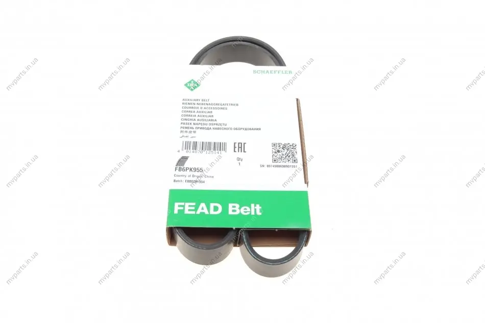 Ремінь генератора VW Golf/Skoda Octavia 2.0i 04-13/Mazda 2/3 1.5 13-/Kia Ceed/Cerato 1.4/1.6 07- FB 6PK955 INA FB-6PK955 (фото 1)