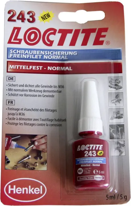 Фіксатор різьби LOCTITE 243 (синій) 5 мл (середньої фіксації), макс. діаметр різьби М36 LOCTITE Loctite 1370555 (фото 1)