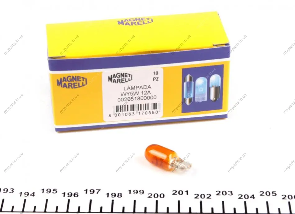 Автолампа WY5W 12V 5W W2.1x9.5d Standard (без цоколя, жовта) (WY5W 12V) MAGNETI MARELLI 002051800000 (фото 1)