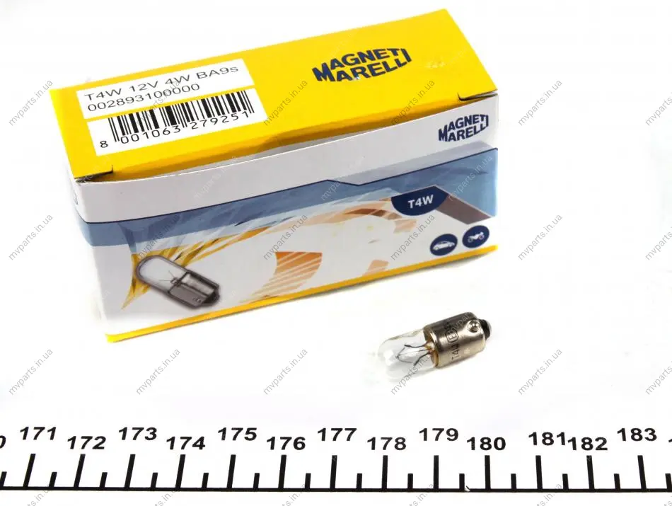 Автолампа T4W 12V 4W BA9s Standard (T4W 12) MAGNETI MARELLI 002893100000 (фото 1)