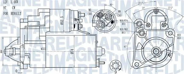 Стартер Renault Kangoo 1.9 dTi 97- (1.4kw) (z=9) MAGNETI MARELLI 063720784010 (фото 1)