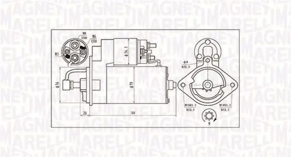 Стартер BMW 5 (E34/E39/E60) M57/M51 (2kw) (z=9) MAGNETI MARELLI 063720984010 (фото 1)