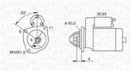 Стартер Renault Clio/Kangoo/Laguna/Megane 1.9D 96-/Dacia Logan/Sandero 1.2 06- (0.8kw) (z=9) MAGNETI MARELLI 063721057010