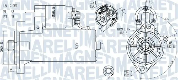 Стартер VW LT 2.5D 99-06 (2kw) (z=9) MAGNETI MARELLI 063721187010 (фото 1)