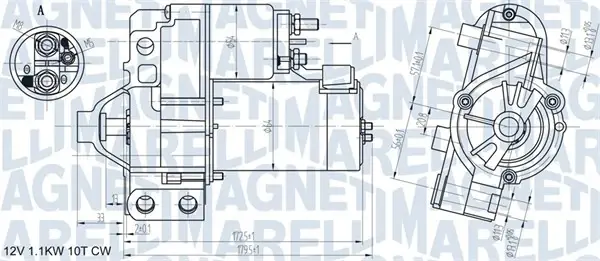 Стартер Citroen C5/C6/C8/Peugeot 406/407/607 00- (1kw) (z=10) MAGNETI MARELLI 063721290010 (фото 1)