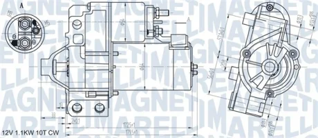 Стартер Citroen C5/C6/C8/Peugeot 406/407/607 00- (1kw) (z=10) MAGNETI MARELLI 063721290010