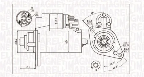Стартер VW Caddy/T5 1.9TDI 03- (2kw) (z=10) MAGNETI MARELLI 063721293010