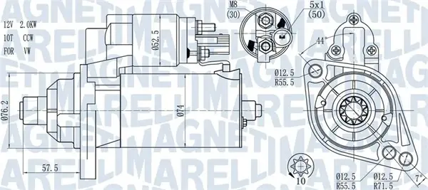 Стартер VW Caddy III 2.0 SDI 04-10 (1,7kw) (z=10) MAGNETI MARELLI 063721397010 (фото 1)