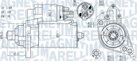 Стартер VW Caddy III 2.0 SDI 04-10 (1,7kw) (z=10) MAGNETI MARELLI 063721397010
