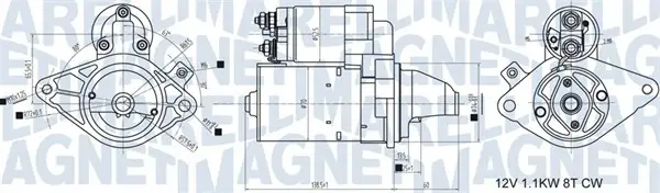 Стартер Peugeot 107 1.0 05-14/Toyota Aygo 1.0 05-14 (1.1kw) (z=8) MAGNETI MARELLI 063721407010 (фото 1)