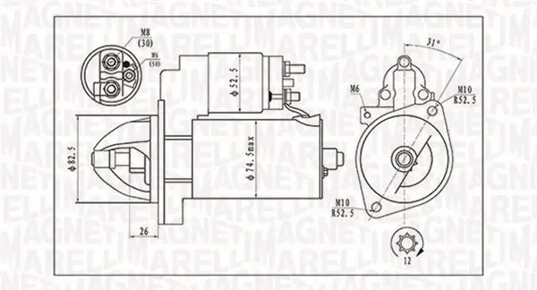 Стартер MB Sprinter/Vito 2.2CDI 06- (1.7kw) (z=12) (MQS1410) MAGNETI MARELLI 063721410010 (фото 1)