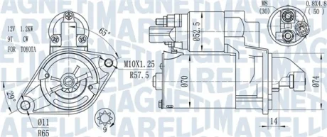 Стартер Toyota Avensis/Corolla/Rav4/Yaris 1.2-2.0 05-19 (1.2 kw) (z=9) MAGNETI MARELLI 063721450010