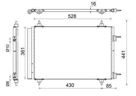 Радіатор кондиціонера Citroen C4 Picasso 07-13/Peugeot 3008 09-16/5008 09-17 (361x528x16) MAHLE AC 554 000S MAHLE / KNECHT AC-554-000S