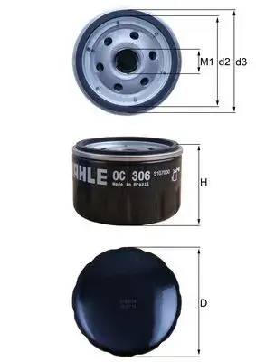 Фільтр масляний BMW i3 13- MAHLE OC 306 MAHLE / KNECHT OC-306 (фото 1)