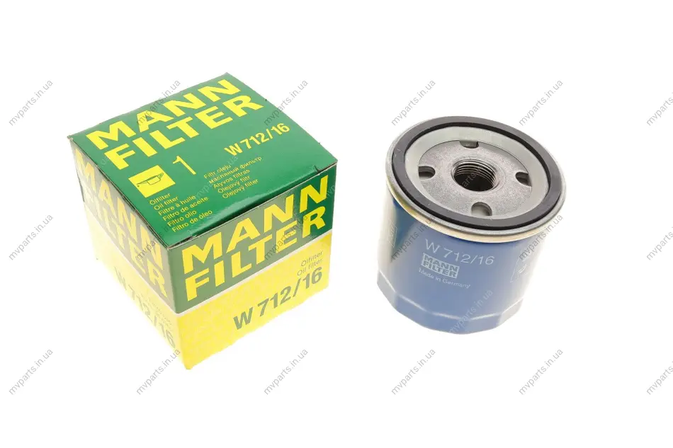 Фільтр масляний Fiat Doblo 1.2 00-03/Punto 1.8 99-12/Bravo 1.8GT/2.0HGT 95-01 -FILTER W 712/16 MANN W-712-16 (фото 1)