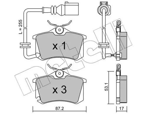 Колодки гальмівні (задні) Skoda Fabia 99-/VW Caddy/Golf 03-16/Passat B5 96-05/Polo 01- (+датчик) METELLI Metelli 22-0100-4 (фото 1)