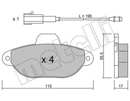 Колодки гальмівні (передні) Fiat 500 07-/Ford Ka 08- (+датчики L=195mm) METELLI Metelli 22-0159-2