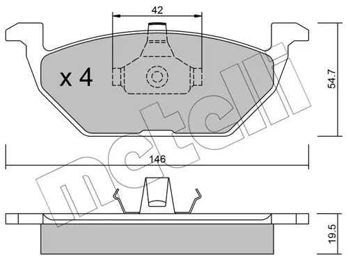 Колодки гальмівні (передні) Audi A3/Seat Toledo 96-04/Skoda Octavia 96-07/VW Golf 97-05/Polo 02- METELLI Metelli 22-0211-0 (фото 1)