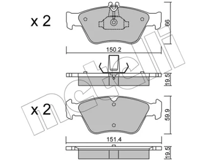 Колодки гальмівні (передні) MB C-class (W202/S202)/E-class (W210/S210)/CLK-class (C208)/SLK 93-04 METELLI Metelli 22-0219-0