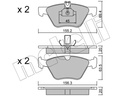 Колодки гальмівні (передні) MB E-class (W210/S210)/CLK-class (C208) 95-03/SLK-class (R170) 00-04 METELLI Metelli 22-0252-0
