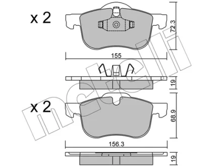 Колодки гальмівні (передні) Volvo S60 00-10/S70 97-00/S80 98-06/V70 95-06/XC70 Cross Country 00-07 METELLI Metelli 22-0309-0