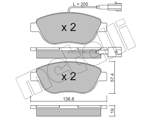 Колодки гальмівні (передні) Fiat Doblo/Qubo 10-/Punto/500C 08-/Opel Combo 12- (+датчик) METELLI Metelli 22-0322-3 (фото 1)