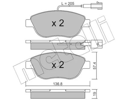 Колодки гальмівні (передні) Fiat Doblo/Qubo 10-/Punto/500C 08-/Opel Combo 12- (+датчик) METELLI Metelli 22-0322-3
