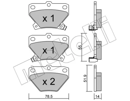 Колодки гальмівні (задні) Toyota Corolla 01-08/Prius 00-09/Yaris/Celica 99-05 METELLI Metelli 22-0424-0