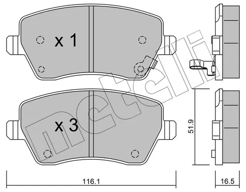 Колодки гальмівні (передні) Opel Agila B 08-14/Suzuki Swift III 05-/Splash 08- METELLI Metelli 22-0485-1 (фото 1)