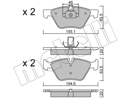 Колодки гальмівні (передні) BMW 1 (E81/E82)/3 (E90-E93)/X1 (E84)/Z4 (E89) 04-16 METELLI Metelli 22-0557-3