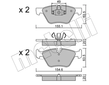 Колодки гальмівні (передні) BMW 1 (E81/E87) 04-12/3 (E90-E93) 05-13/X1 (E84) 11-15 METELLI Metelli 22-0557-5