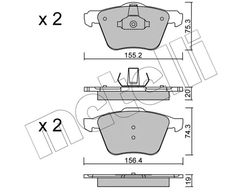 Колодки гальмівні (передні) Ford Galaxy/Mondeo IV/S-Max 07-15/Volvo S60/S80/V60/V70/XC70 06- METELLI Metelli 22-0599-1 (фото 1)