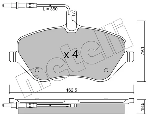 Колодки гальмівні (передні) Citroen C5 08-/C6 05-12/Peugeot 407 04-10/607 00-11 (+датчики) METELLI Metelli 22-0601-0 (фото 1)