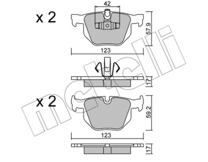 Колодки гальмівні (задні) BMW 3 (E90/E91/E92/E93) 04-13/X1 (E84) 09-15 METELLI Metelli 22-0643-0