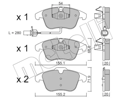 Колодки гальмівні (передні) Audi A4 07-18/Audi A5 07-/Audi Q5 12-17 (+датчик) METELLI Metelli 22-0675-2