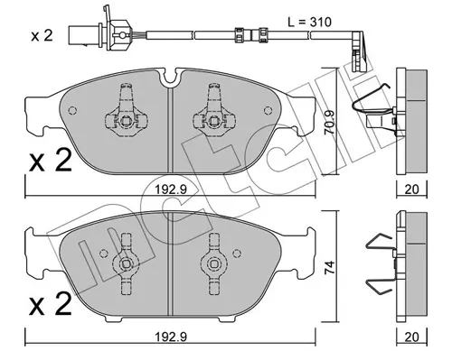 Колодки гальмівні (передні) Audi A6/A7/A8 10- (з датчиком) METELLI Metelli 22-0953-0K (фото 1)