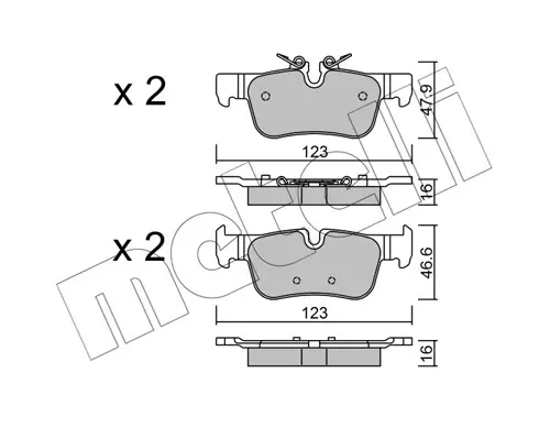 Колодки гальмівні (задні) BMW 1 (F52/F40)/X2 (F39) 17-/2 (F44-F46)/i3 (I01) 13-/X1 (F48)/Mini 14- METELLI Metelli 22-1038-0 (фото 1)