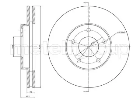Диск гальмівний (передній) Nissan Almera Tino 00-06/Primera 02-/X-Trail 01-13 (280x28) (з покр)(вент) METELLI Metelli 23-0764C