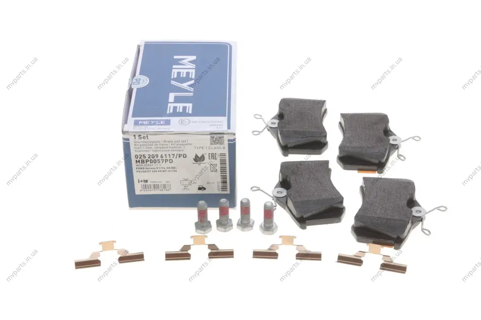 Колодки гальмівні (задні) VW Caddy III 04-/Peugeot 308 07-/Citroen C4 04- (87.1x52.8x17.2)(Premium) 025 209 6117/PD MEYLE 025-209-6117-PD (фото 1)