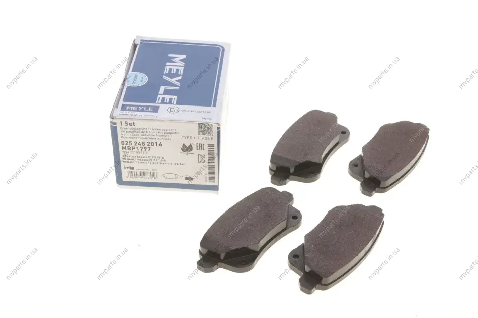 Колодки гальмівні (задні) Renault Megane IV/Scenic IV/Grand Scenic IV/Espace/Talisman 16- 025 248 2016 MEYLE 025-248-2016 (фото 1)
