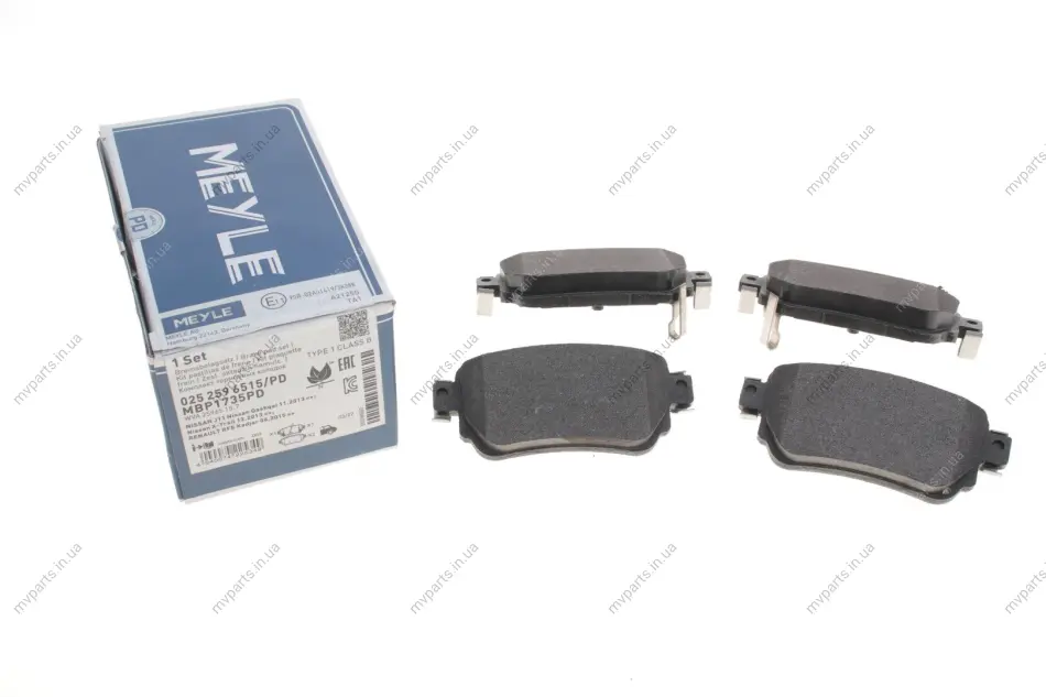 Колодки гальмівні (задні) Nissan Qashqai/ X-trail/ Renault Kadjar/ Koleos 13- (TRW) 025 259 6515/PD MEYLE 025-259-6515-PD (фото 1)