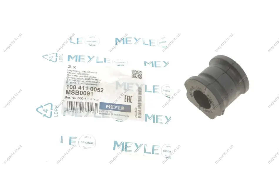 Втулка стабілізатора (переднього) VW Polo/Skoda Roomster/Fabia 99- (d=18mm) 100 411 0052 MEYLE 100-411-0052 (фото 1)