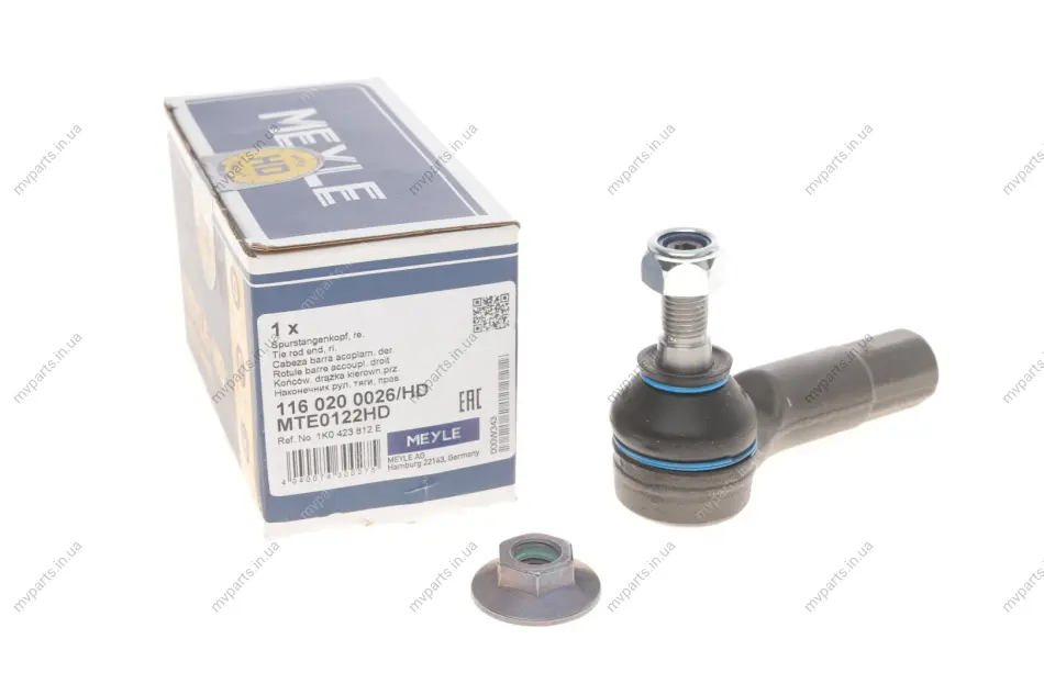 Наконечник тяги рульової (R) Skoda Octavia II 04-13/SuperB/Yeti 09-17/VW Caddy III/Passat/Touran 04- 116 020 0026/HD MEYLE 116-020-0026-HD (фото 1)
