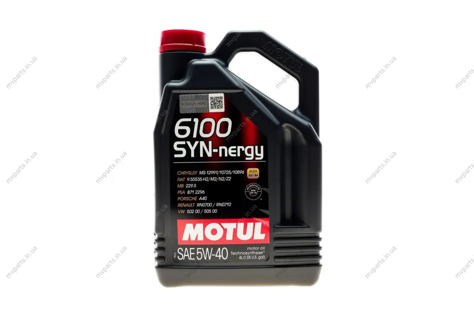 Олива 5W40 Syn-nergy 6100 (4L) (MB 229.5/VW 502 00/505 00/LL-01/RN0710/RN0700) (107978) заміна на 368450 MOTUL 368350 (фото 1)
