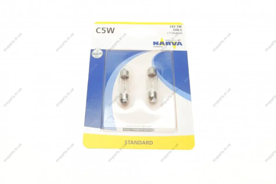 Автолампа C5W 24V 5W SV8.5 (11x35mm) (блістер/к-кт 2шт) NARVA 171364000 (фото 1)