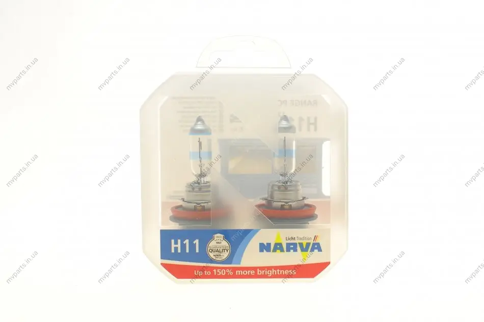 Автолампа H11 12V 55W PGJ19-2 Range Power 150 (к-кт 2 шт.) NARVA 481012100 (фото 1)
