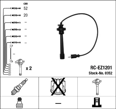 Проводи запалювання (к-кт) Mazda 323 2.0 01-04 (RC-EZ1201) NGK 0352 (фото 1)