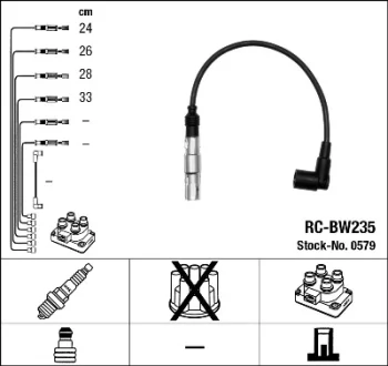 Проводи запалювання (к-кт) BMW 3 (E46) 1.6-1.8 97-05/5 (E34) 1.8 94-95 M43 B18 (RC-BW235) NGK 0579