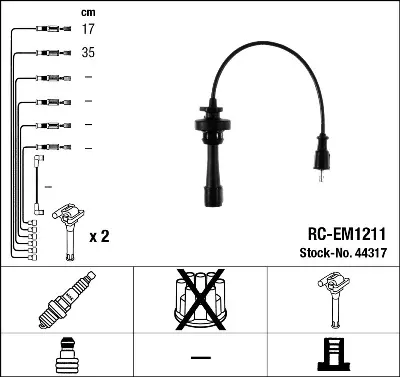 Проводи запалювання Mitsubishi Lancer 2.0 92-13/Outlander 2.0 03-06 (RC-EM1211) NGK 44317 (фото 1)