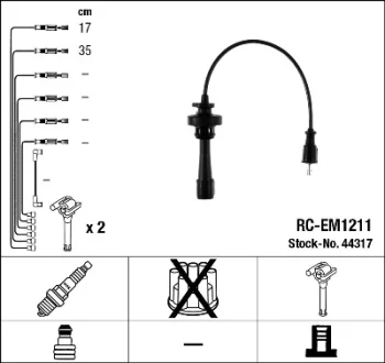 Проводи запалювання Mitsubishi Lancer 2.0 92-13/Outlander 2.0 03-06 (RC-EM1211) NGK 44317